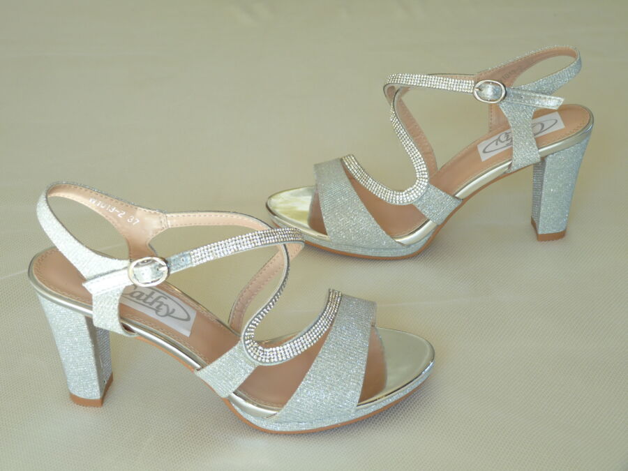 Ezüst színű platformos kétrészes menyasszonyi cipő
